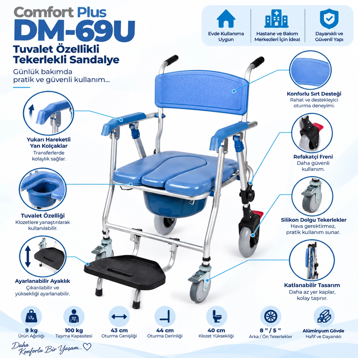 Comfort Plus DM-69U Tuvalet Özellikli Tekerlekli Sandalye