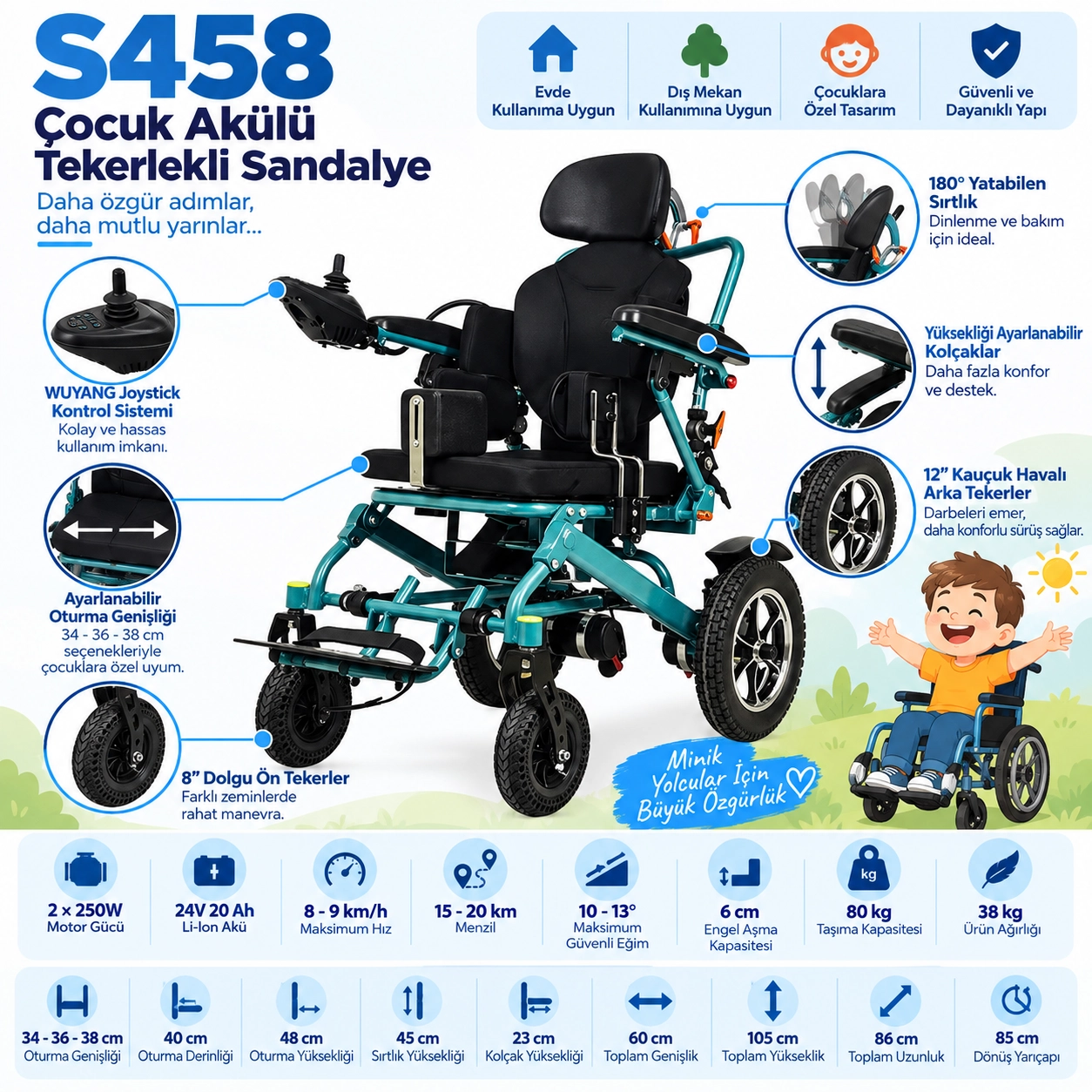 S458 Çocuk Akülü Tekerlekli Sandalye