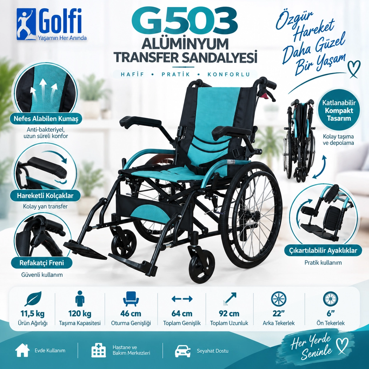 Golfi G503 Alüminyum Transfer Sandalyesi