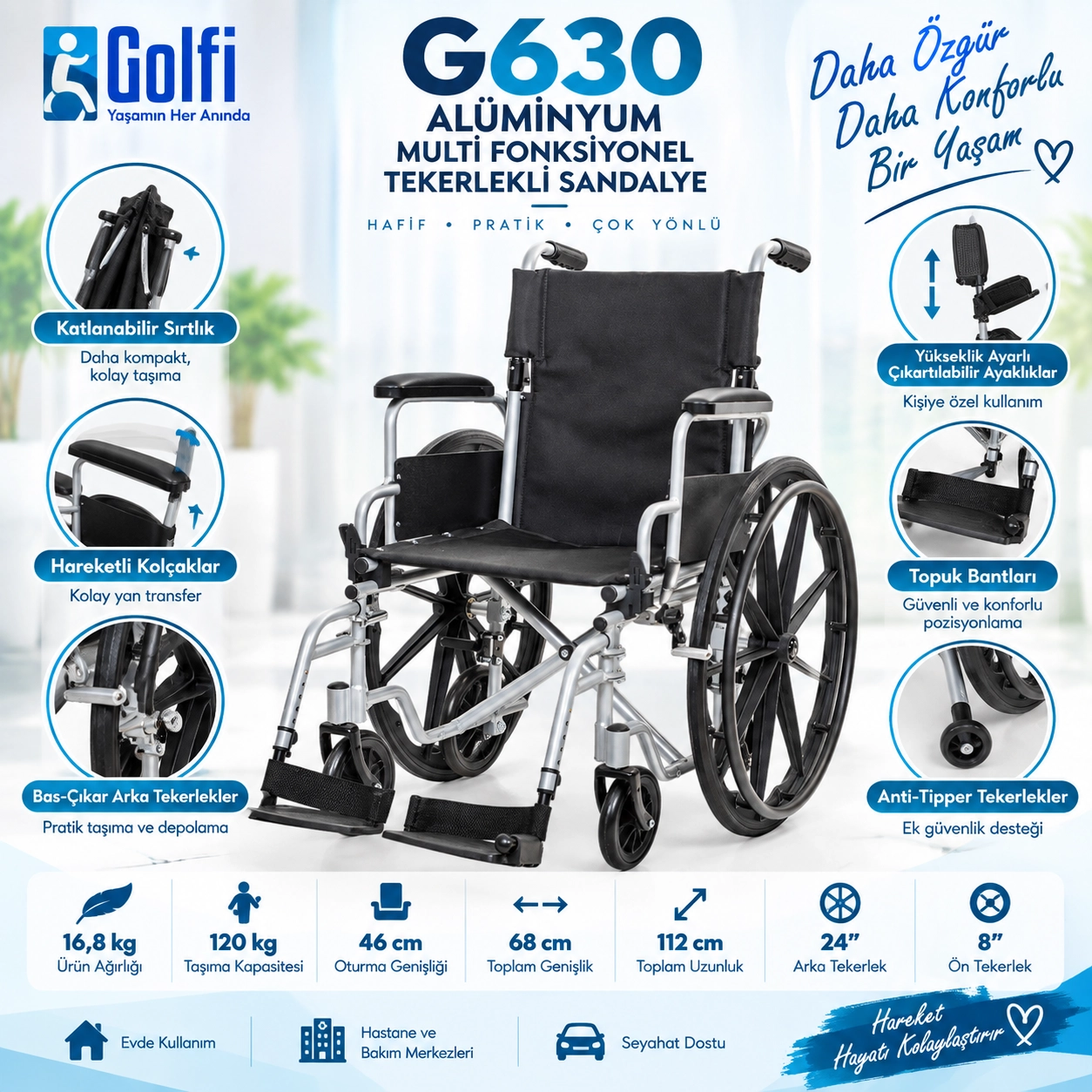 Golfi G630 Manuel Tekerlekli Sandalye