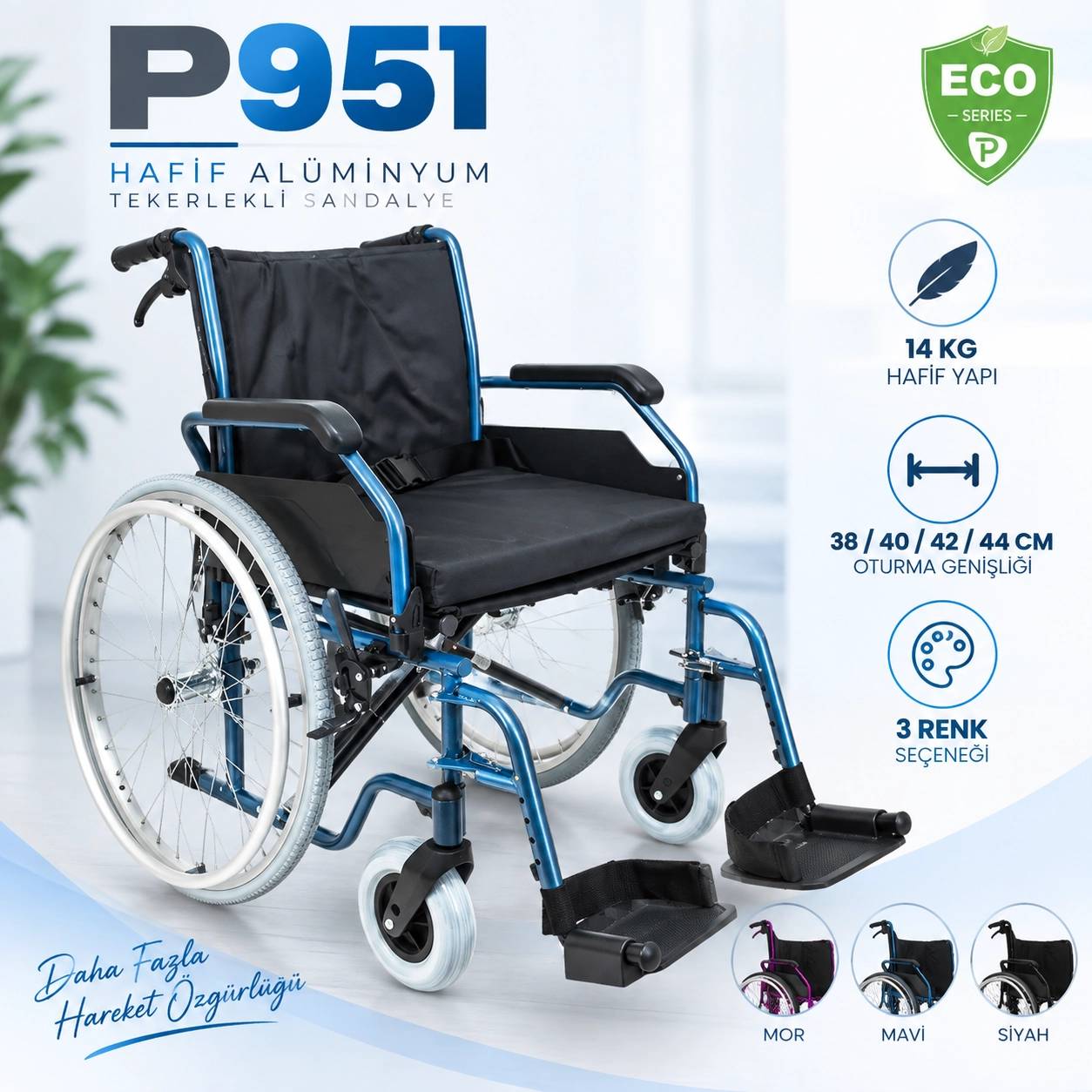 Poylin P951 Hafif Alüminyum Tekerlekli Sandalye (40-45cm)