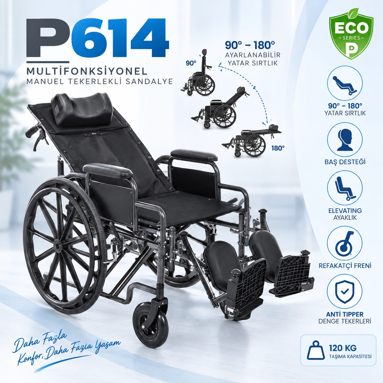 Poylin P614 Multifonksiyonel Manuel Tekerlekli Sandalye