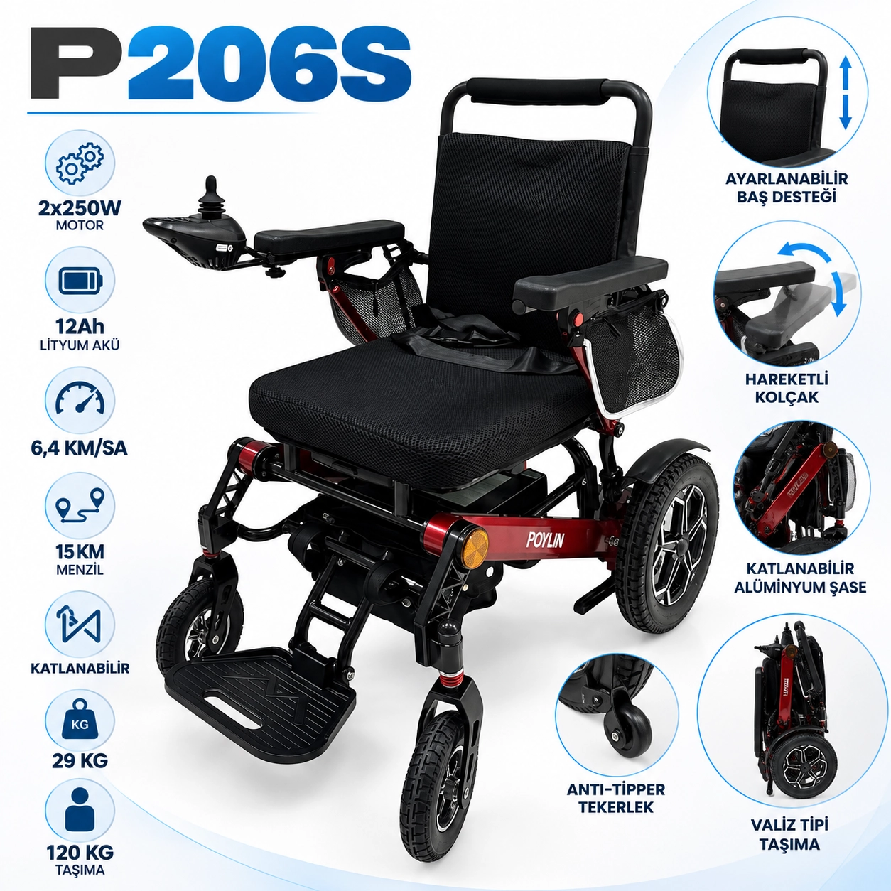 Poylin P206S Ultra Hafif Katlanabilir Akülü Sandalye