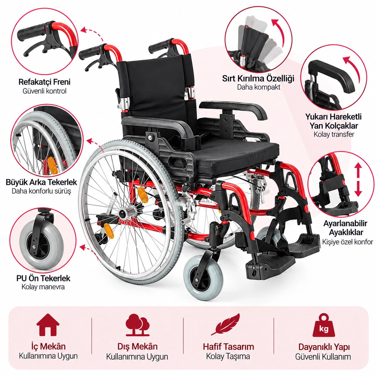 Comfort Plus DM-326 Hafif Alüminyum Özellikli Tekerlekli Sandalye