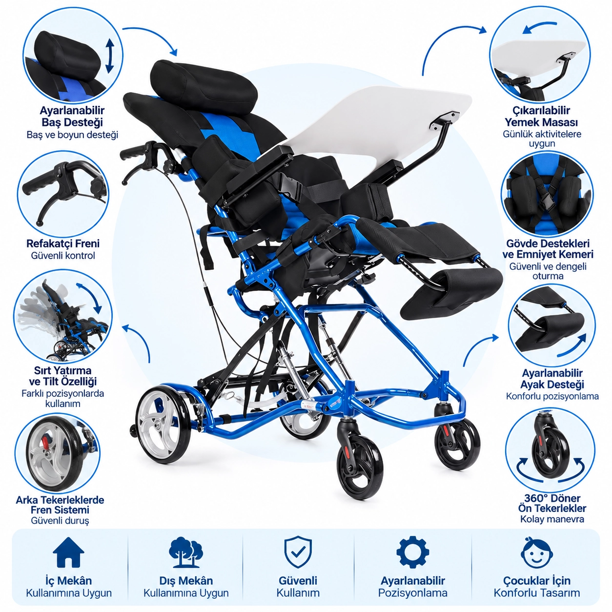 Comfort plus DY01959LB Yemek Masalı Puset Pozisyonlama Sandalyesi