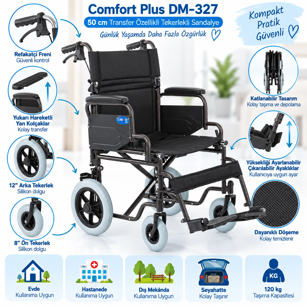 Comfort Plus DM-327 50cm Tekerlekli Sandalye