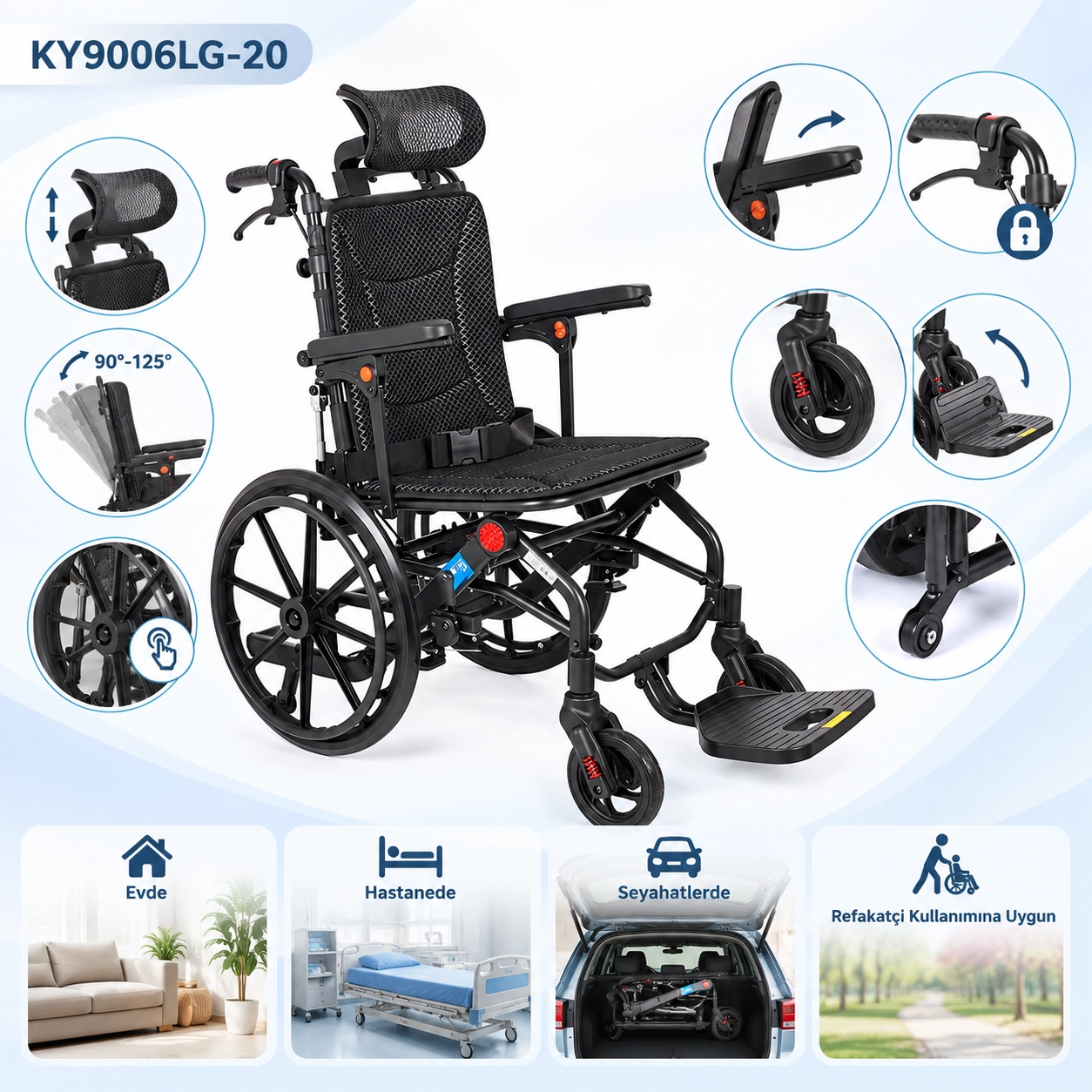 Comfort Plus KY9006LG-20 Alüminyum Özellikli Tekerlekli Sandalye