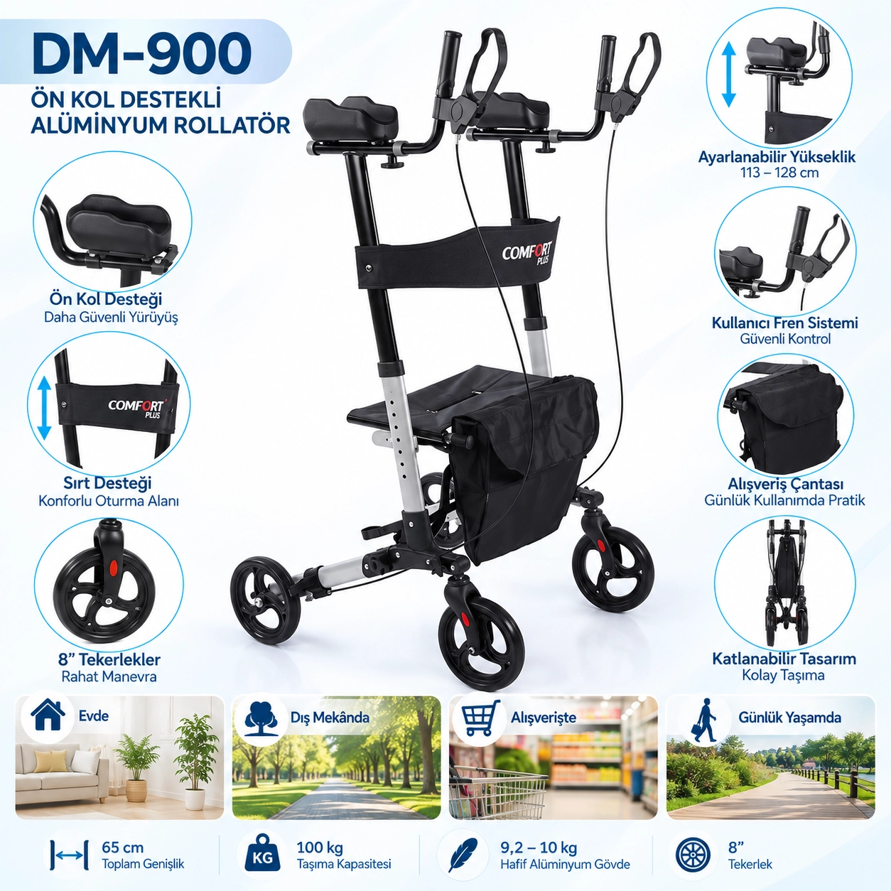 Comfort Plus DM-900 Ön Kol Destekli Alüminyum Rolatör
