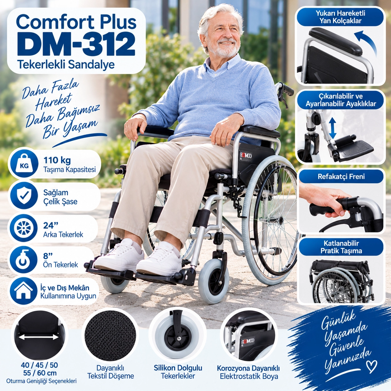 Comfort Plus DM-312 Centro Özellikli Tekerlekli Sandalye