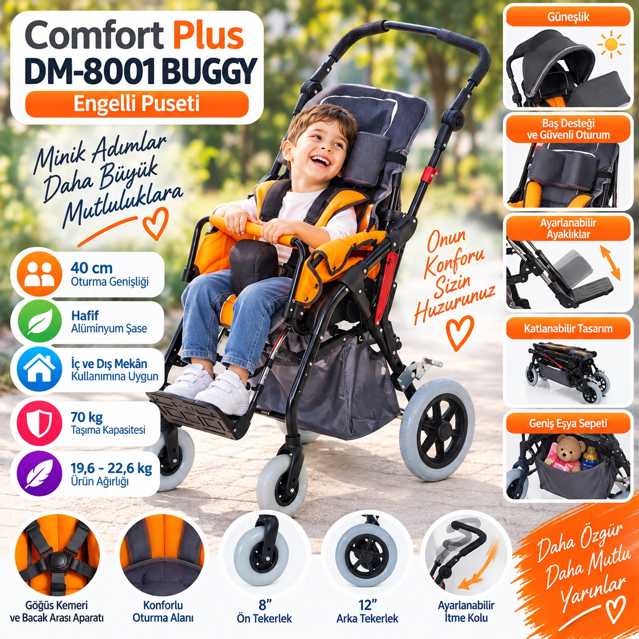 Comfort Plus DM-8001 BUGGY 40 cm Turuncu Engelli Puseti