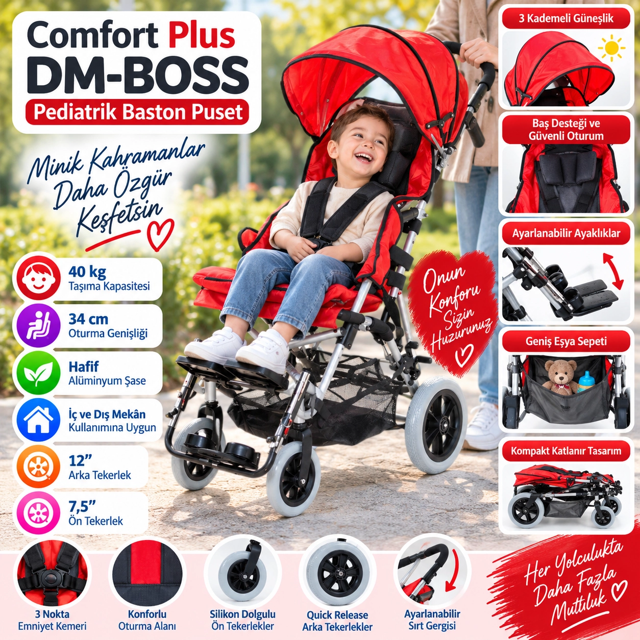 Comfort Plus DM-BOSS Kırmızı Engelli Baston Puset