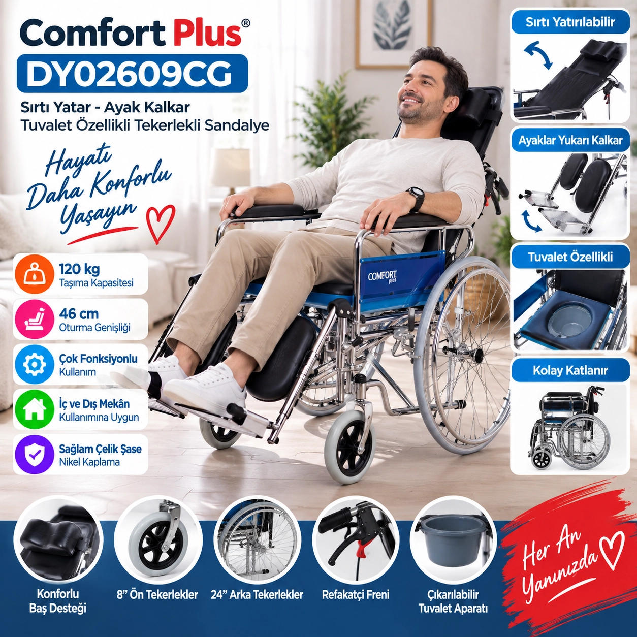 Comfort Plus KY609GC Tuvalet Özellikli Tekerlekli Sandalye
