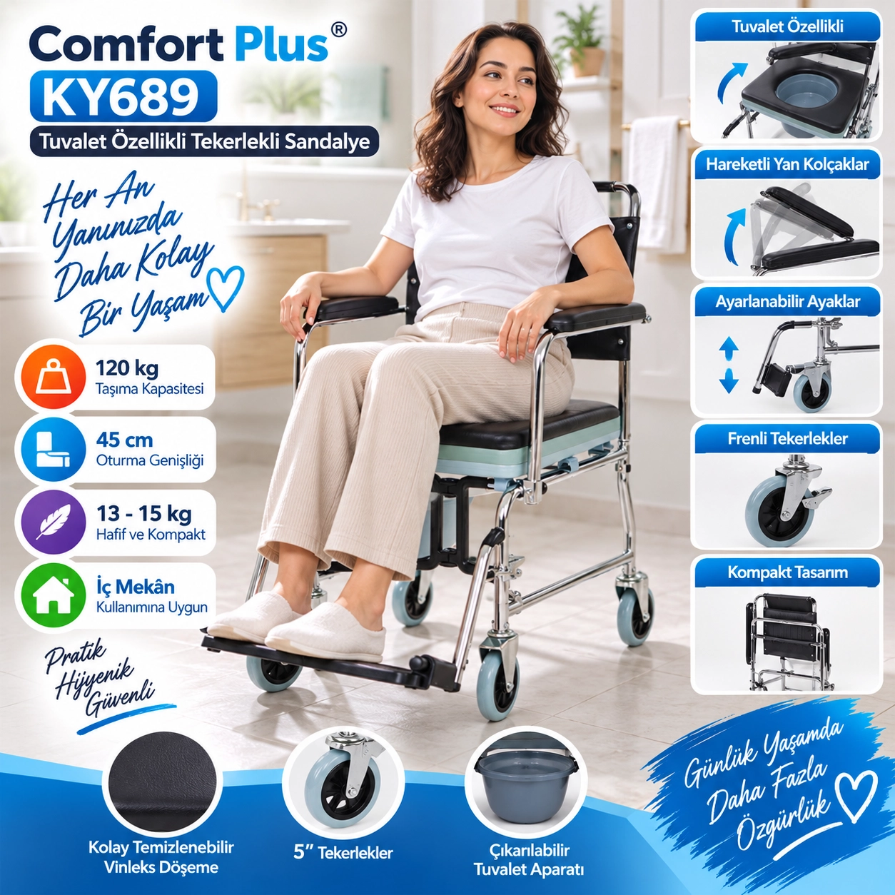 Comfort Plus KY689 Tuvalet Özellikli Tekerlekli Sandalye