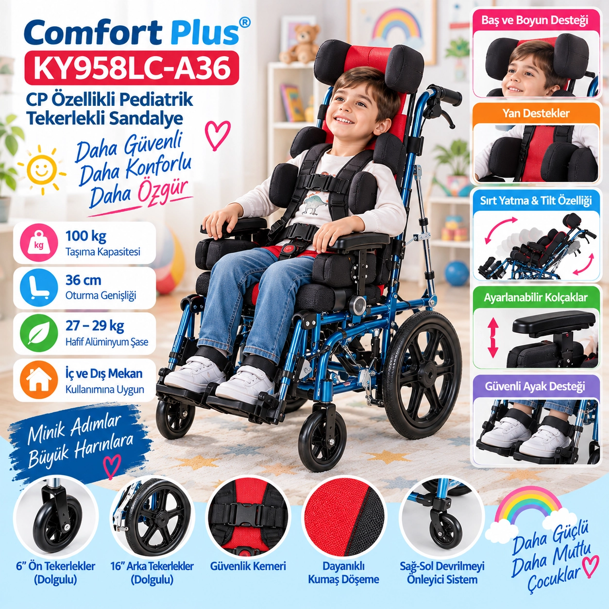 Comfort Plus KY958LC-A36 CP Özellikli Pediatrik Tekerlekli Sandalye