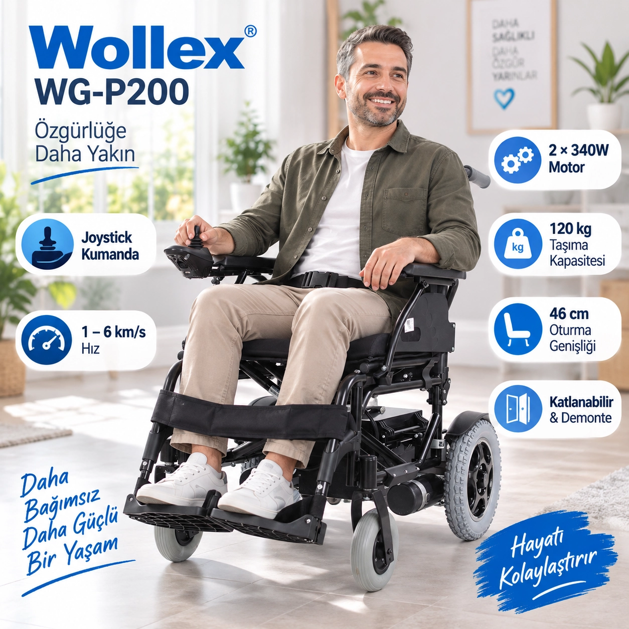 Wollex WG-P200 Akülü Tekerlekli Sandalye