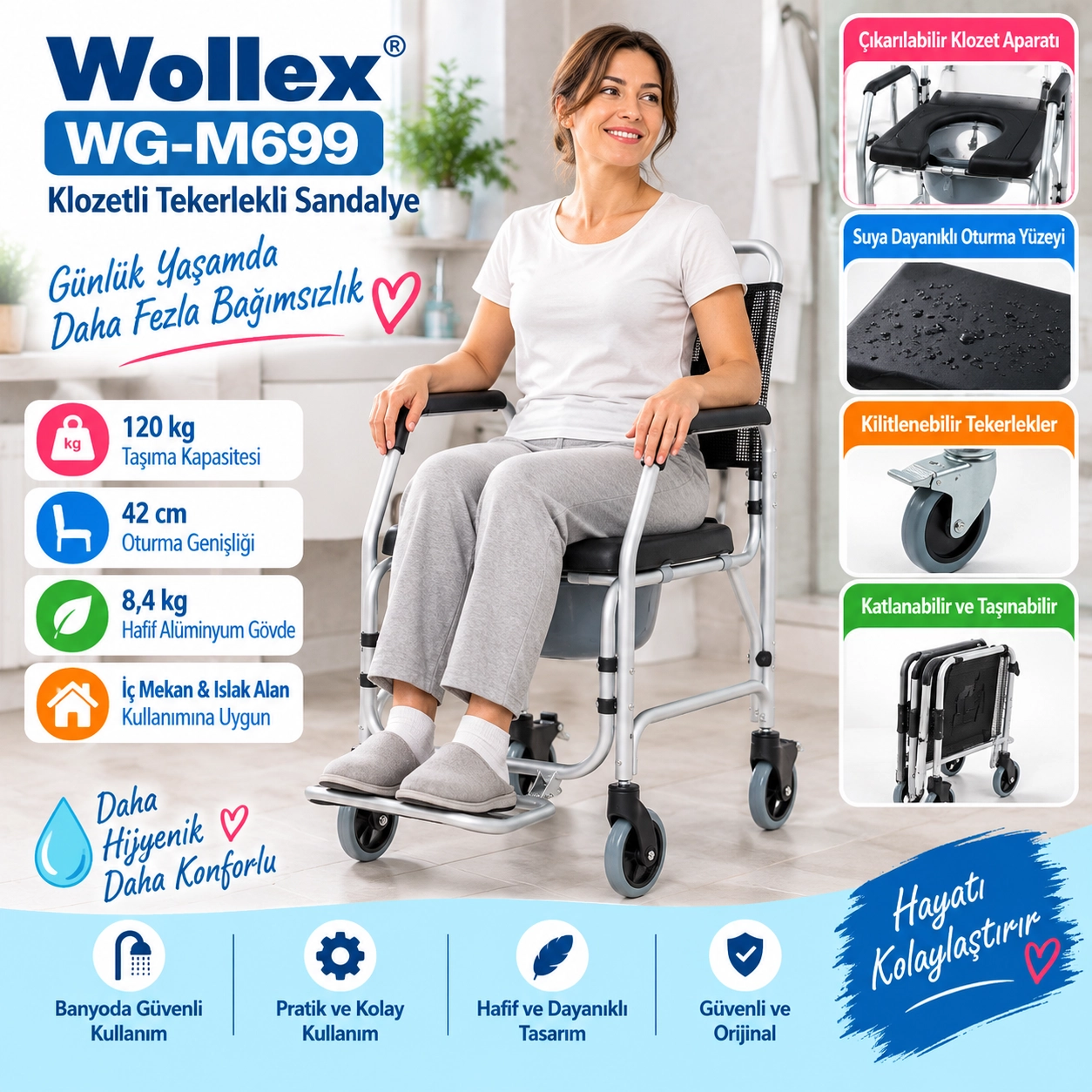 Wollex WG-M699 Klozetli Tekerlekli Sandalye