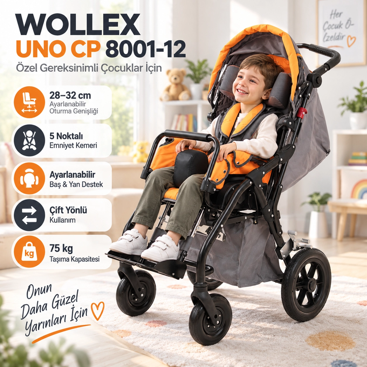 WOLLEX 8001-12 UNO CP Engelli Çocuk Puseti