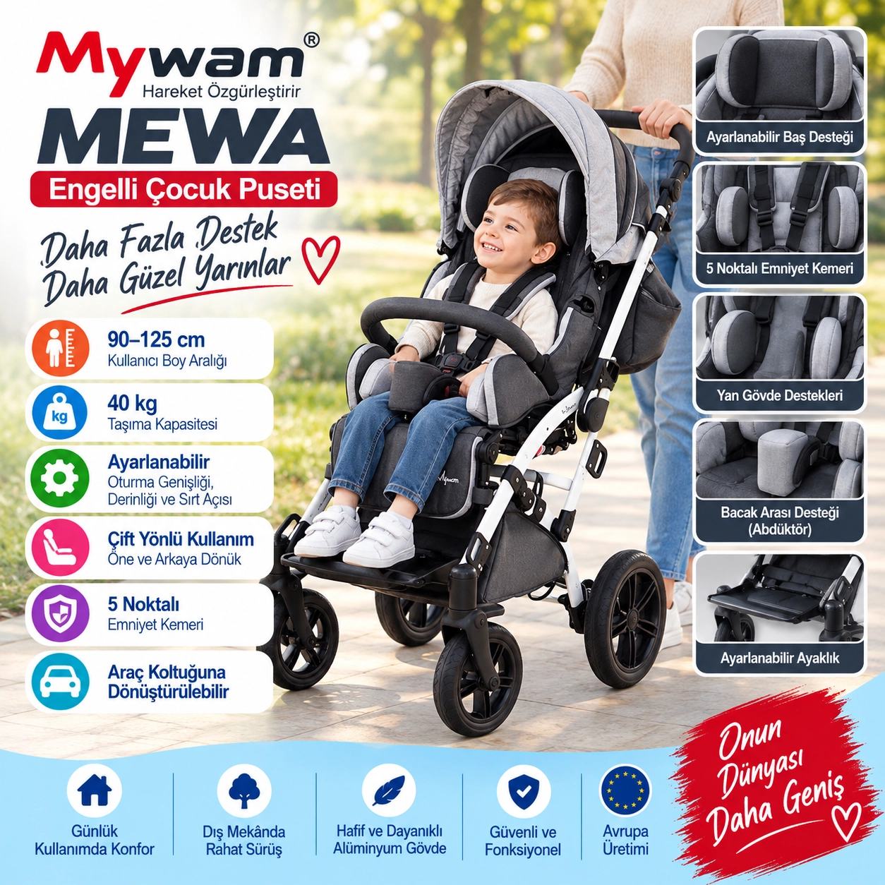 Mywam Mewa Engelli Çocuk Puseti Full Aksesuarlı