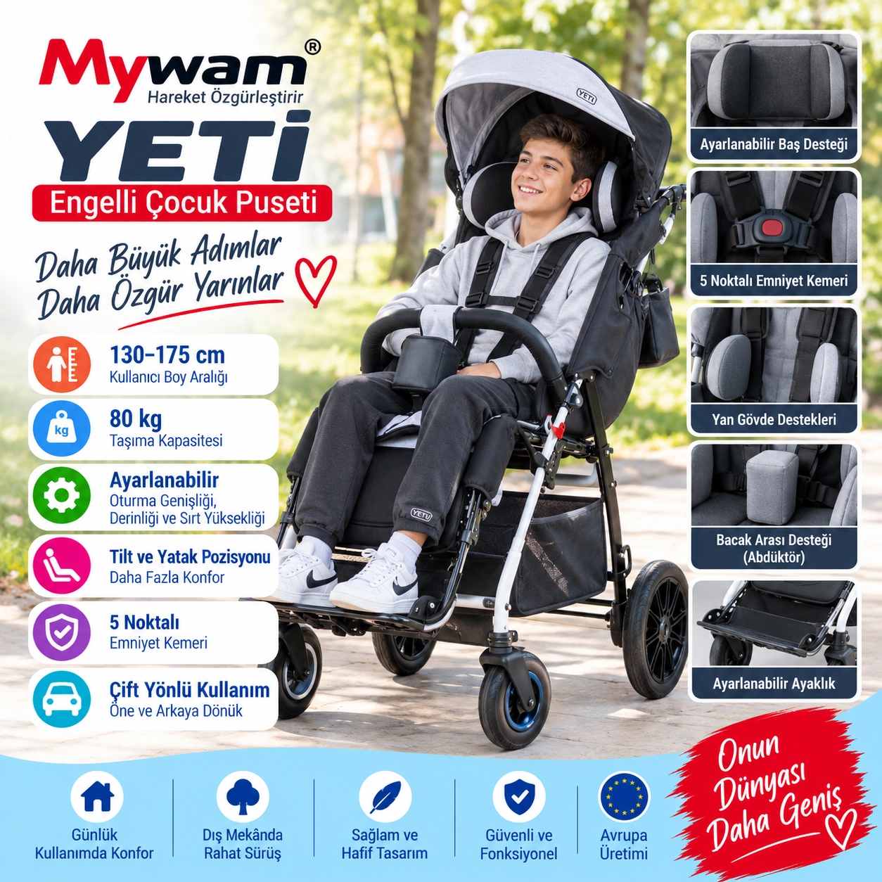 Mywam Yeti Engelli Çocuk Puseti Full Aksesuarlı