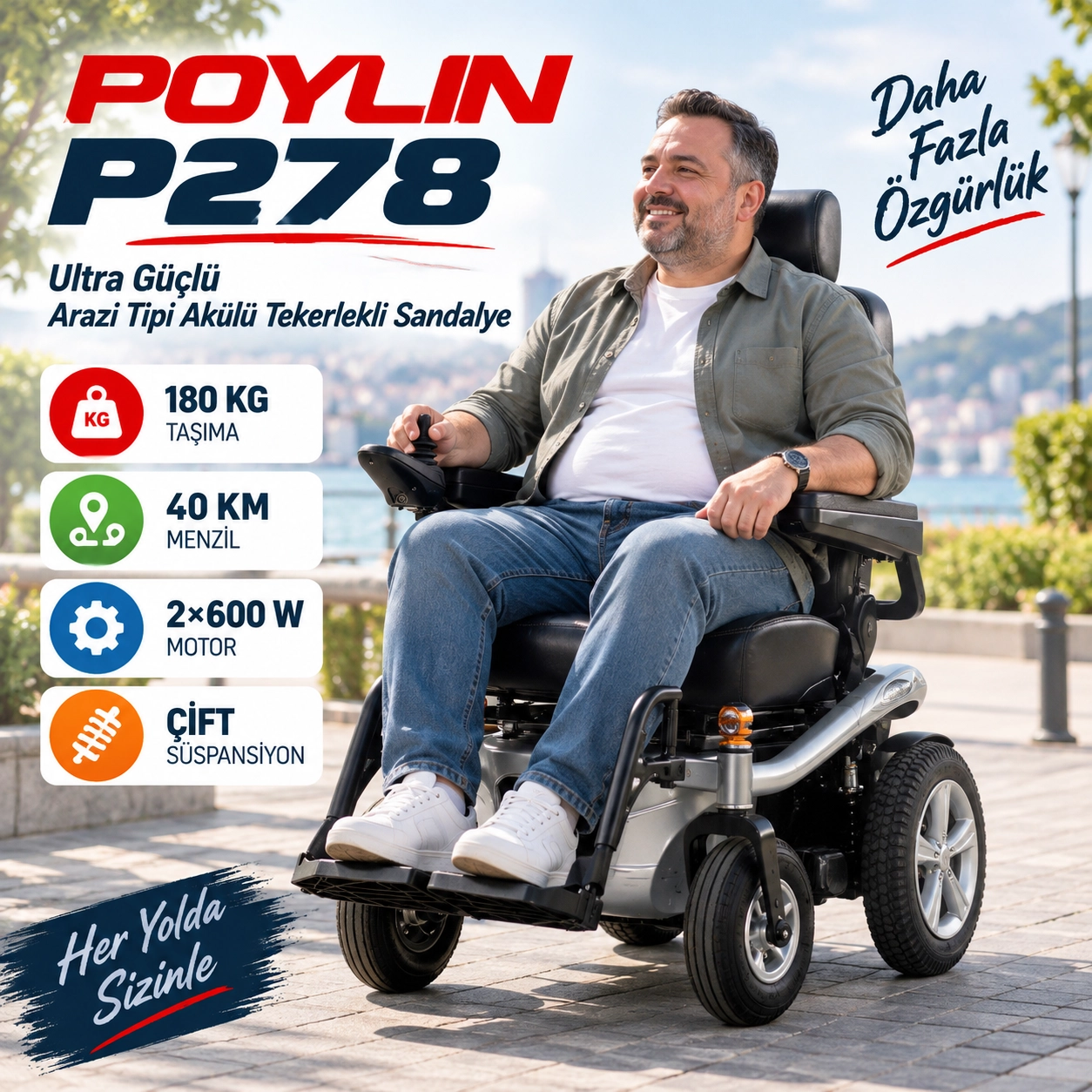 Poylin P278 Ultra Güçlü Akülü Tekerlekli Sandalye