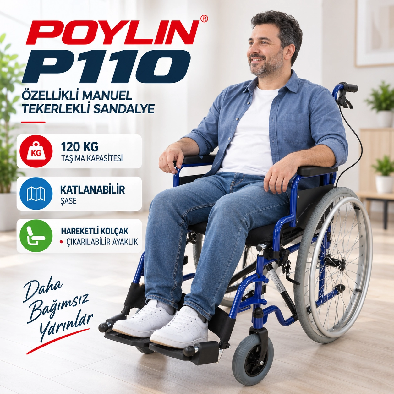 Poylin P110 Özellikli Standart Manuel Tekerlekli Sandalye