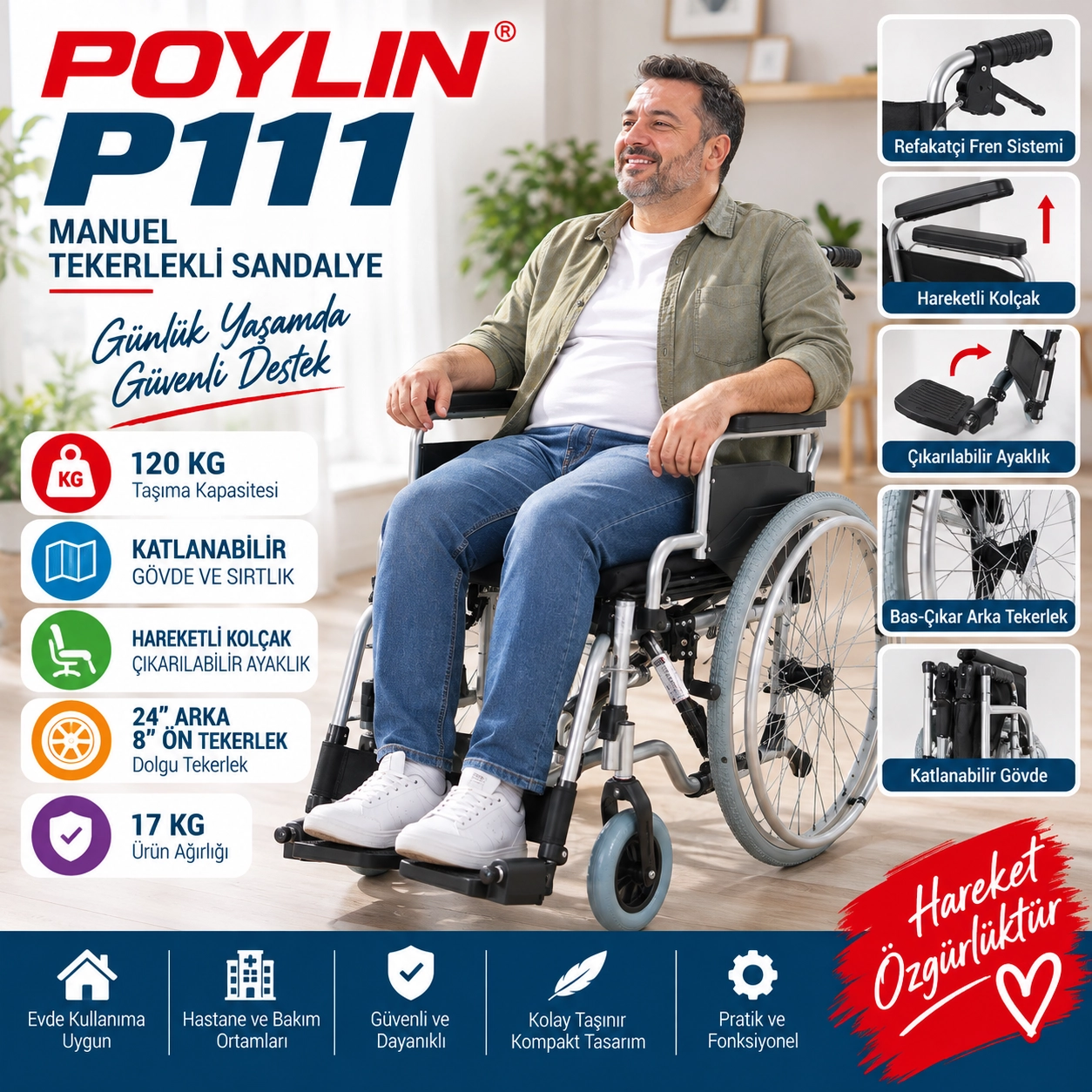 Poylin P111 Manuel Tekerlekli Sandalye