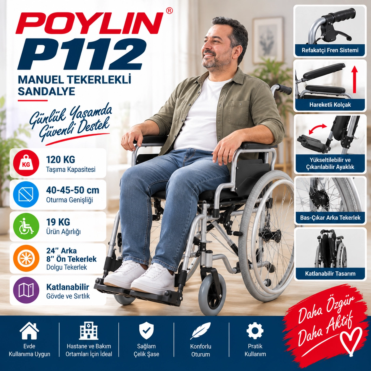 Poylin P112 Manuel Tekerlekli Sandalye