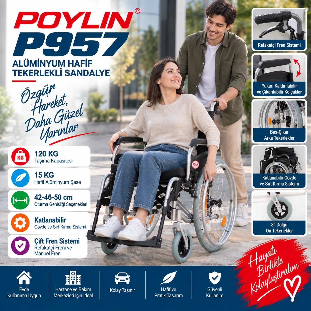 Poylin P957 Alüminyum Hafif Tekerlekli Sandalye