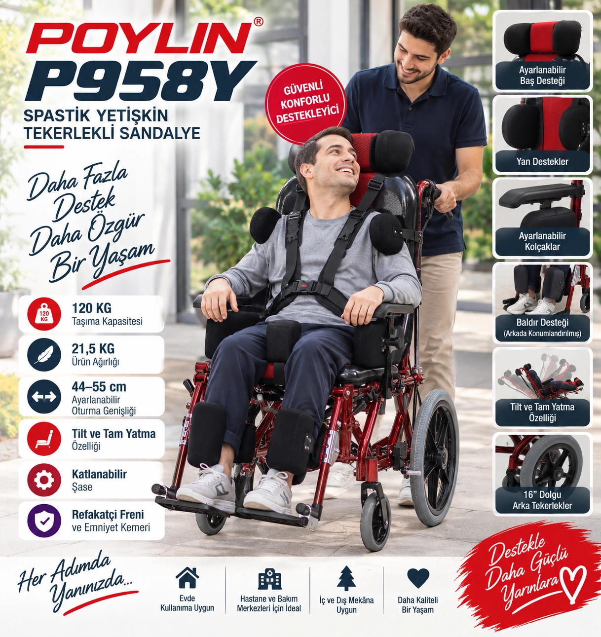 Poylin P958Y Spastik Yetişkin Tekerlekli Sandalyesi