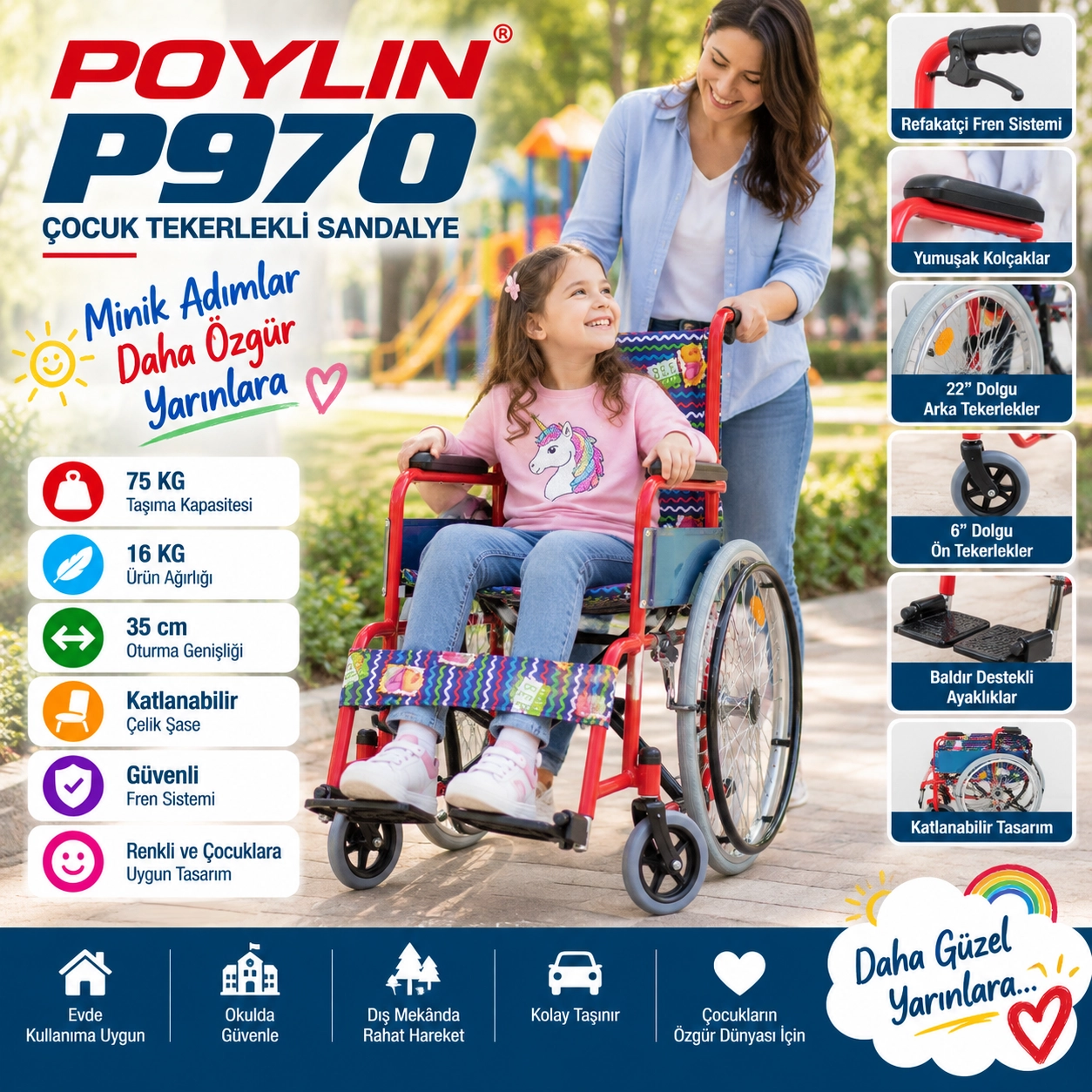 Poylin P970 Çocuk Tekerlekli Sandalyesi