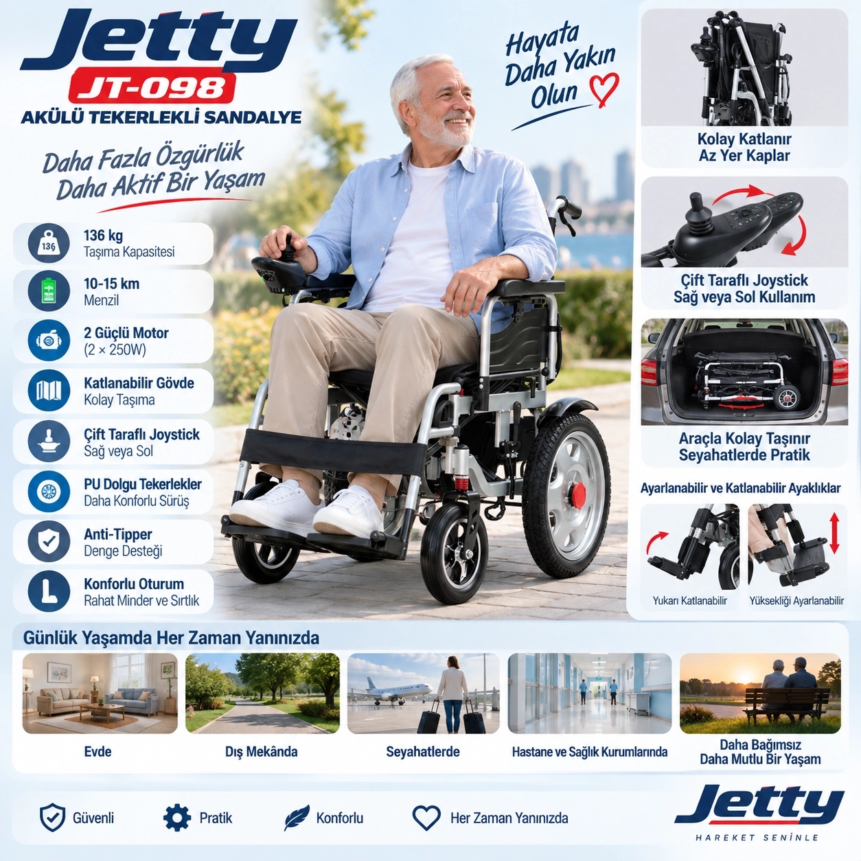 Jetty JT-098 Katlanır Akülü Tekerlekli Sandalye