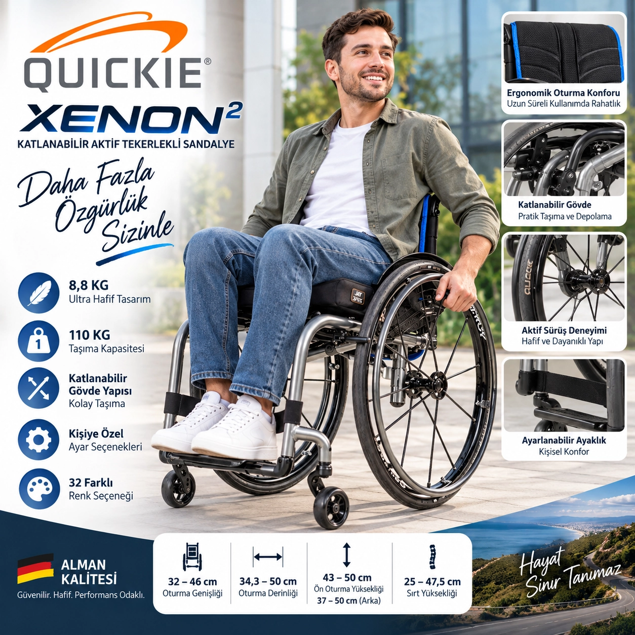 Quickie Xenon² Katlanabilir Ultra Hafif Aktif Tekerlekli Sandalye