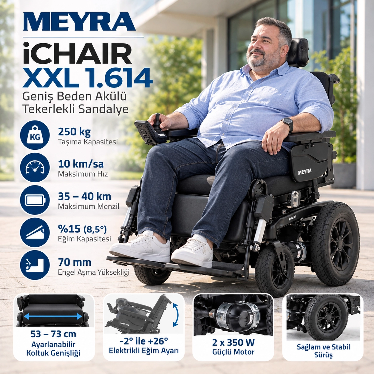 Meyra iCHAIR XXL 1.614 Akülü Tekerlekli Sandalye