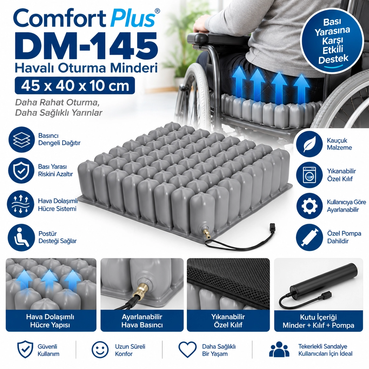 Comfort Plus DM-145 Havalı Oturma Minderi 45x40x10