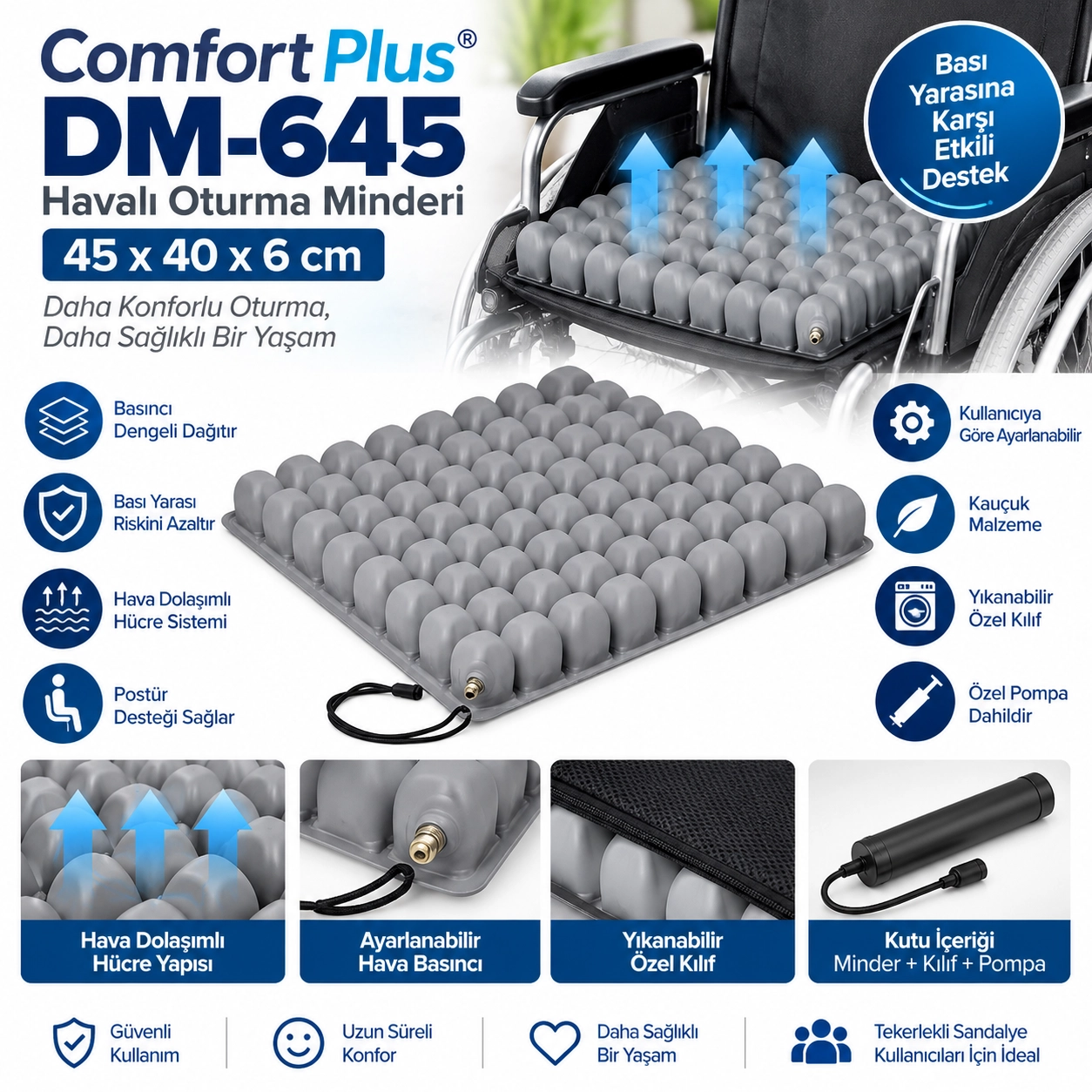 Comfort Plus DM-645 Havalı Oturma Minderi 45x40x6