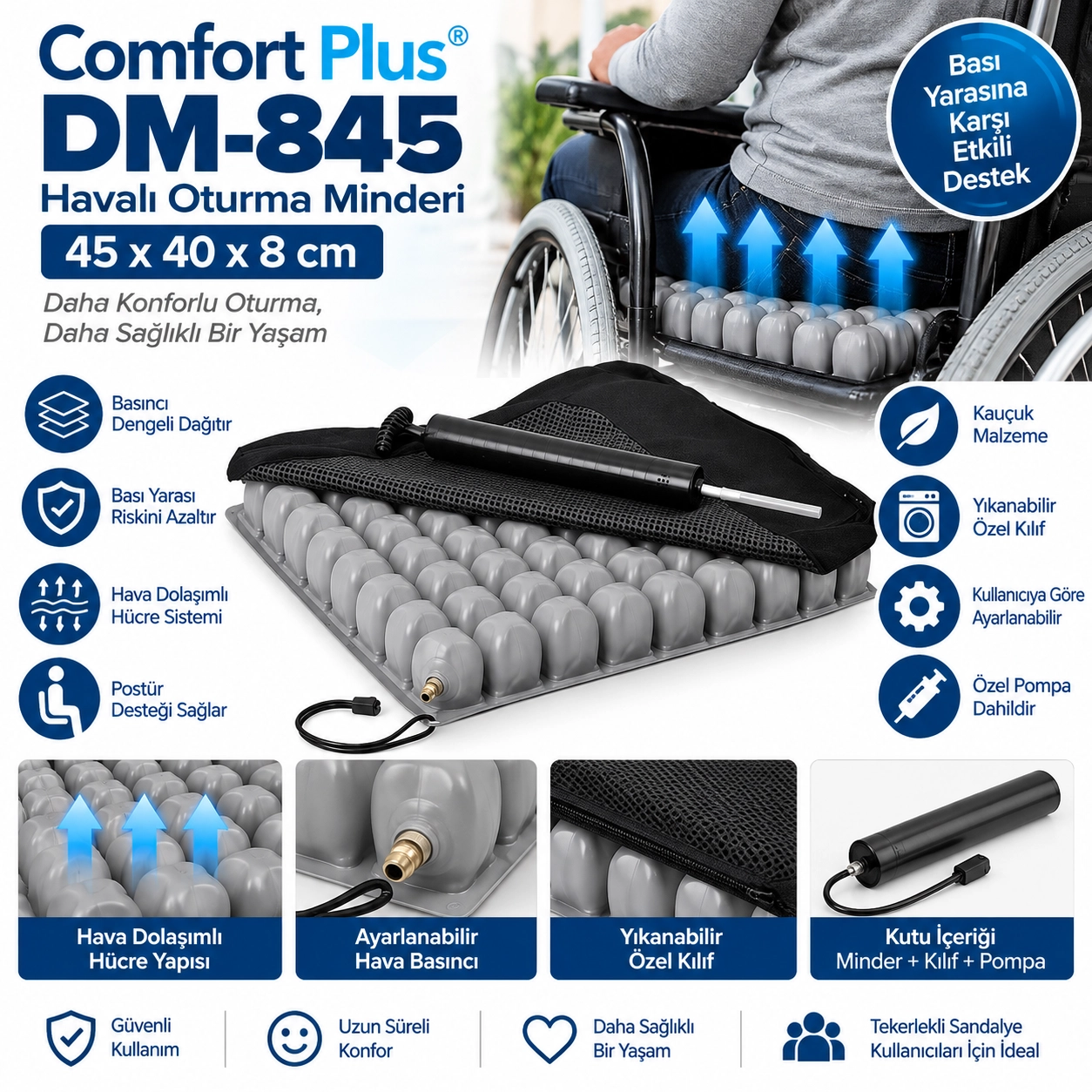 Comfort Plus DM-845 Havalı Oturma Minderi 45x40x8