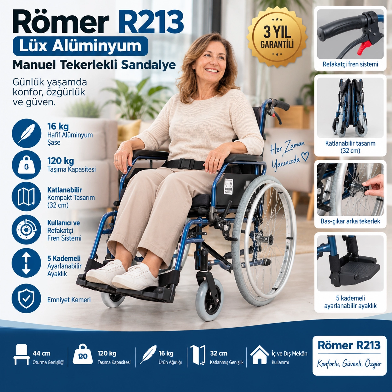 Römer R213 Lüx Alüminyum Manuel Tekerlekli Sandalye