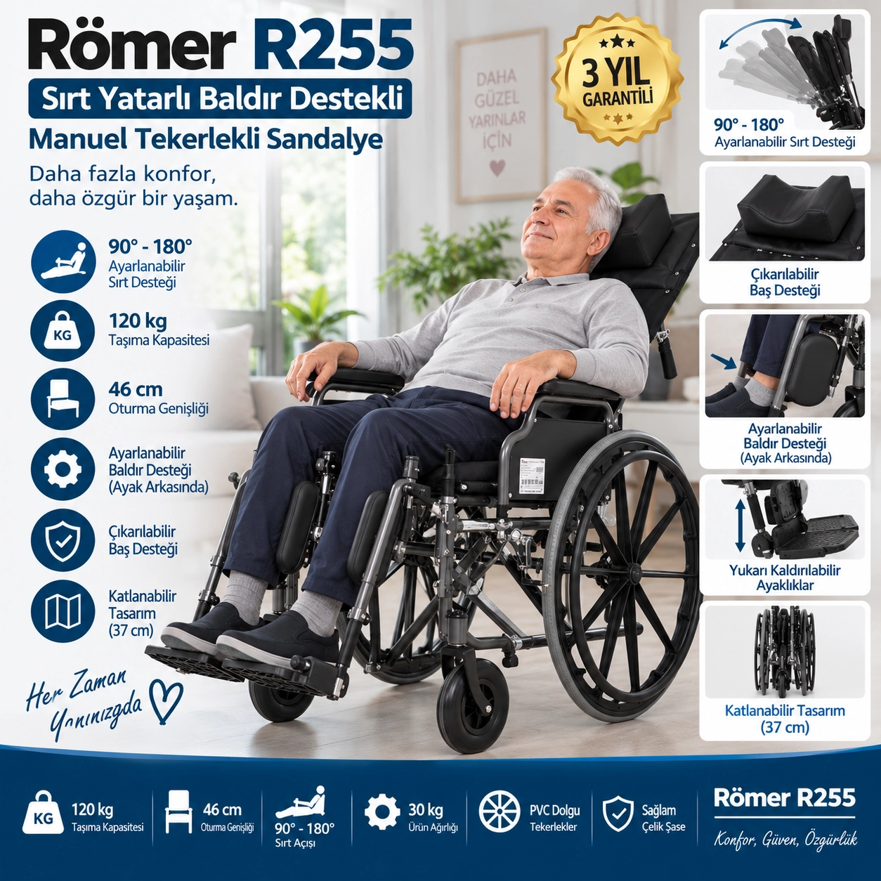 Römer R255 Sırt Yatarlı Baldır Destekli Manuel Sandalye