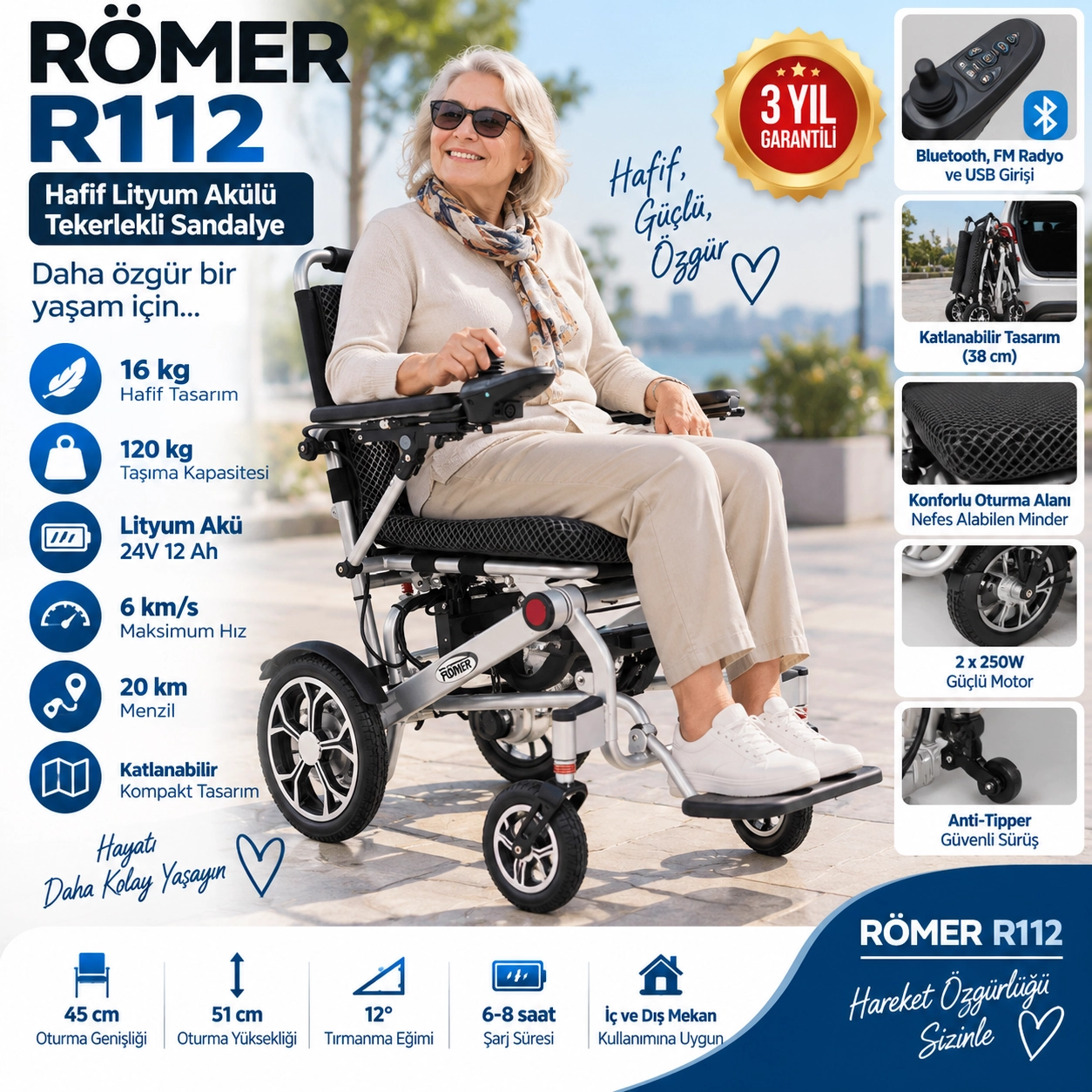 RÖMER R112 Hafif Lityum Akülü Tekerlekli Sandalye