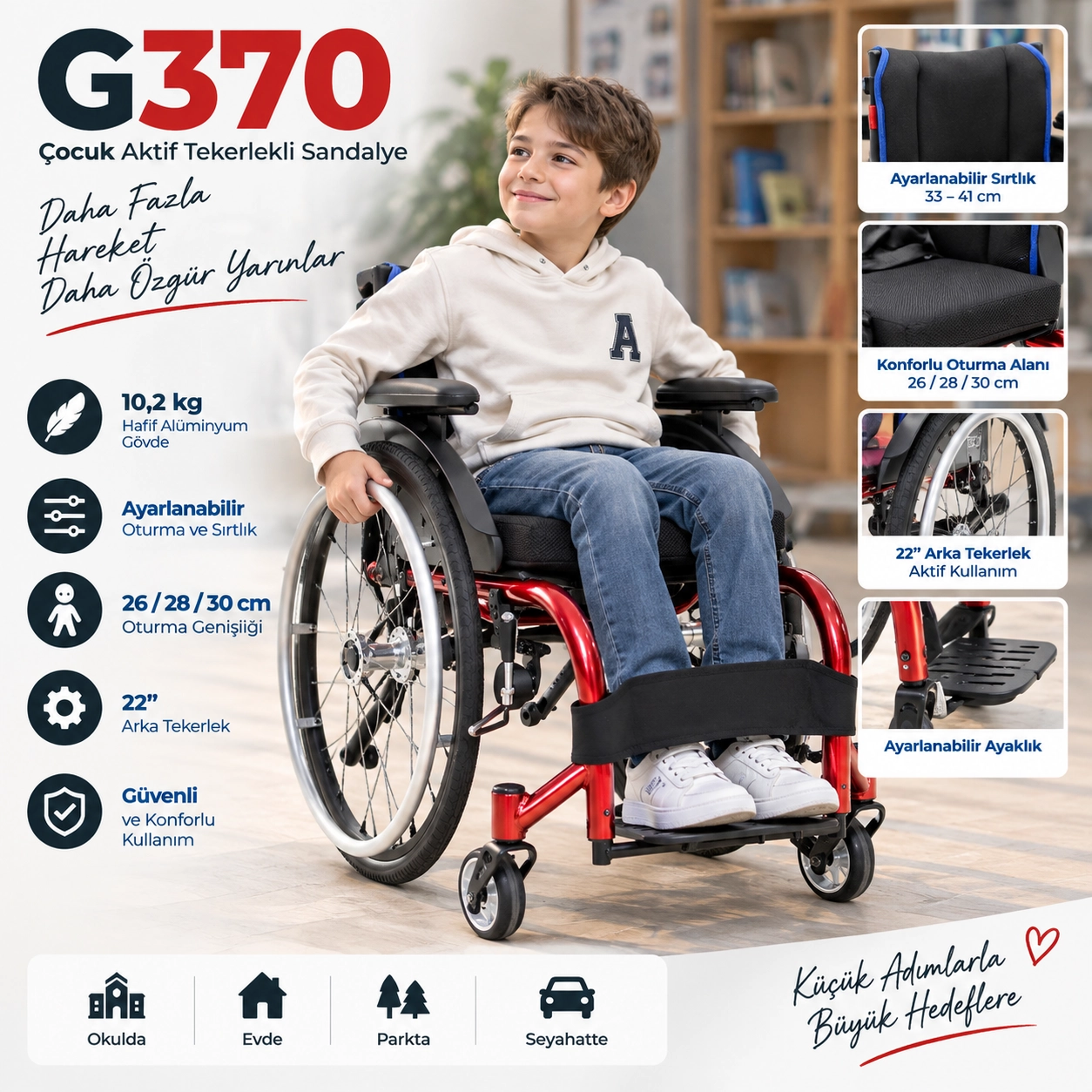G370 Çocuk Aktif Tekerlekli Sandalye