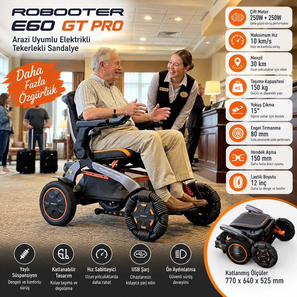 Robooter E60 GT Pro Akülü Tekerlekli Sandalye