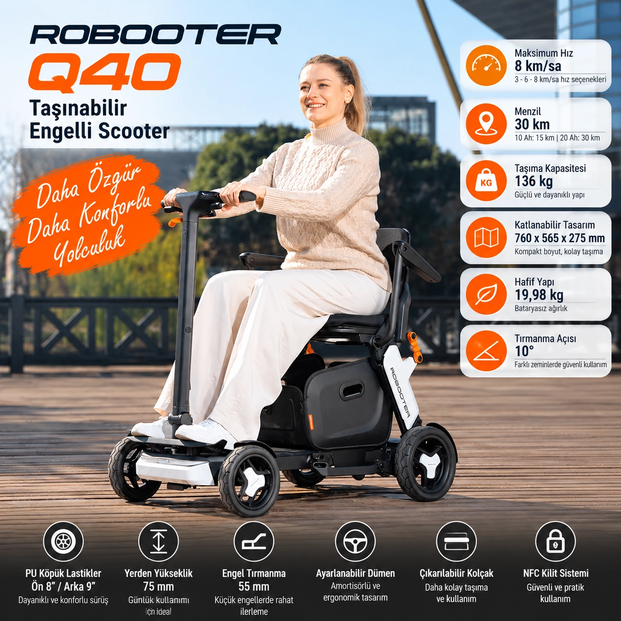 Robooter Q40 Katlanabilir Taşınır Engelli Scooter