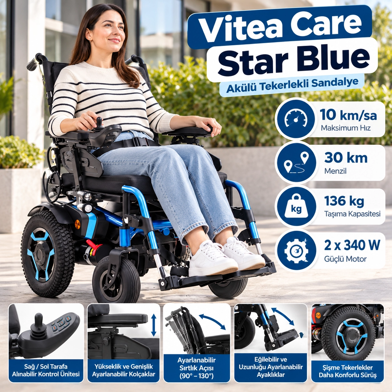 Vitea Care Star Blue Akülü Tekerlekli Sandalye