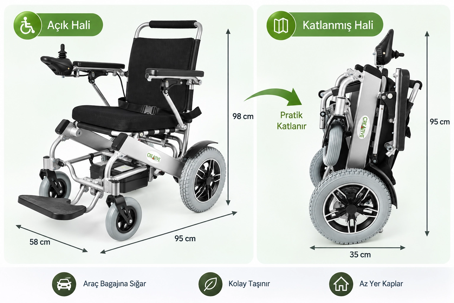 Creative CR-6012 Lityum Pilli Akülü Tekerlekli Sandalye