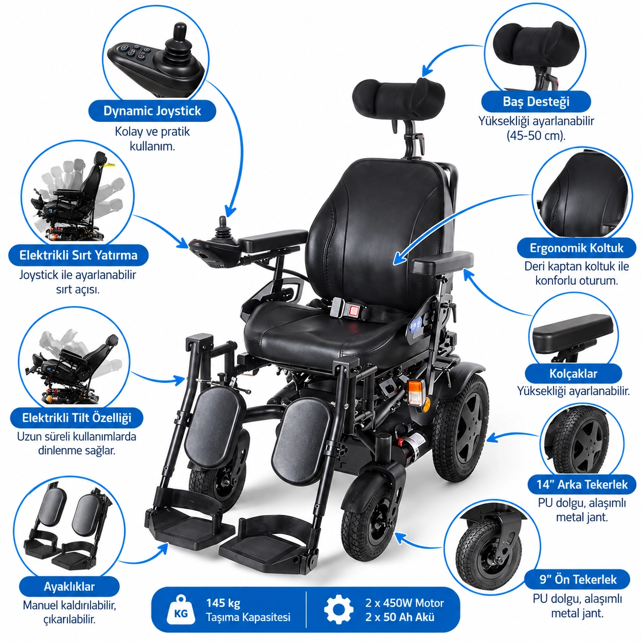 Comfort Plus DM-450 Panther Full Özellikli Akülü Tekerlekli Sandalye
