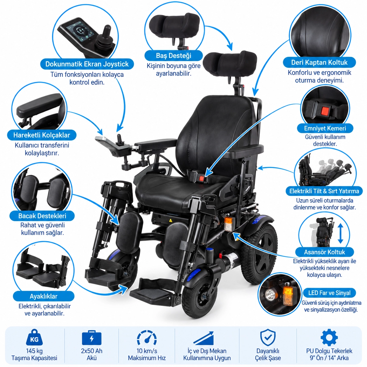 Comfort Plus Star Full Özellikli Asansörlü Akülü Tekerlekli Sandalye