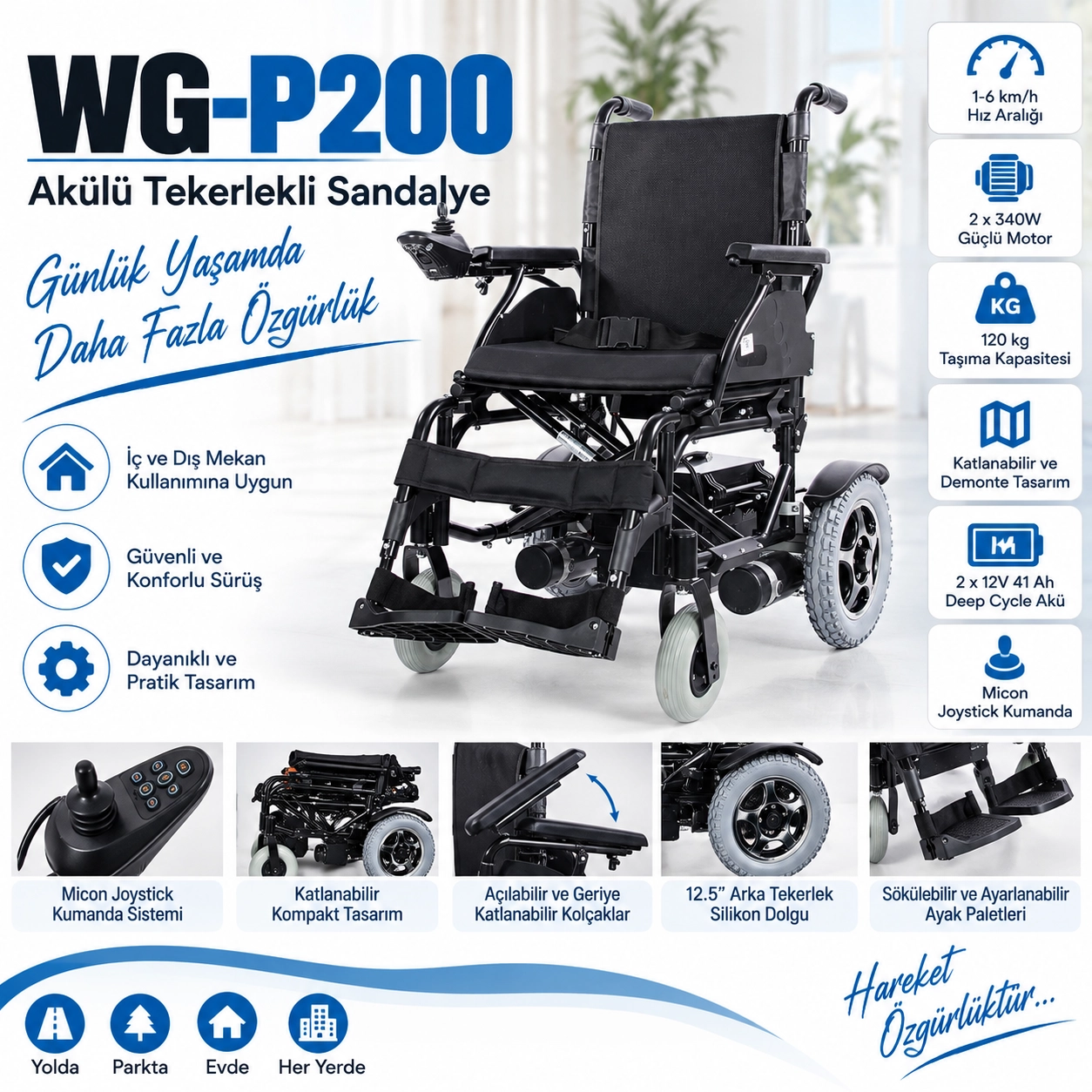 Wollex WG-P200 Akülü Tekerlekli Sandalye