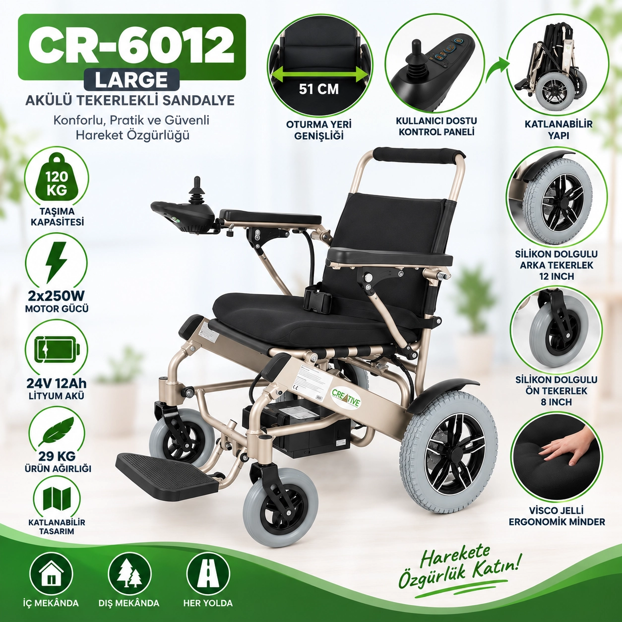 Creative CR-6012 Large Lityum Akülü Sandalye 51cm (Uzaktan Kumandalı)
