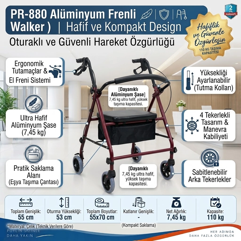 PR-880 Alüminyum Rollator