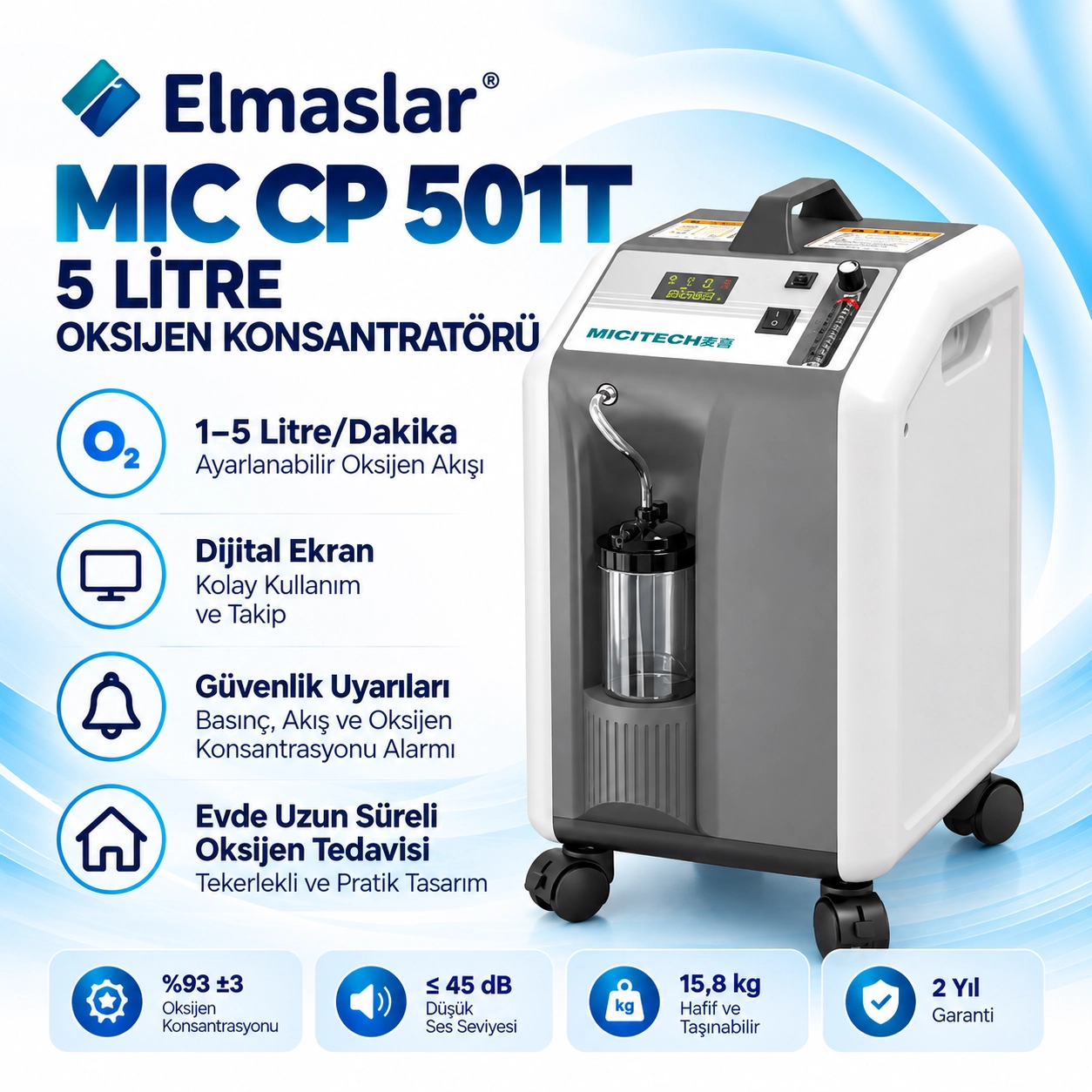 Elmaslar MIC CP 501T 5 Litre Oksijen Konsantratörü